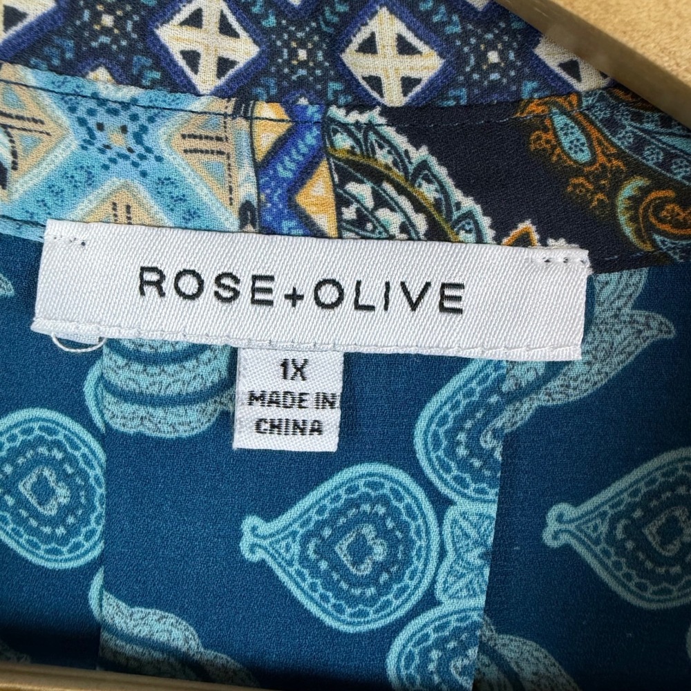 Rose + Olive Patchwork Paisley Button Down Shirt … - image 5